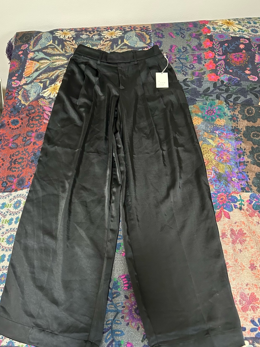 a new day Black Satin Wide-Leg Dress Pants